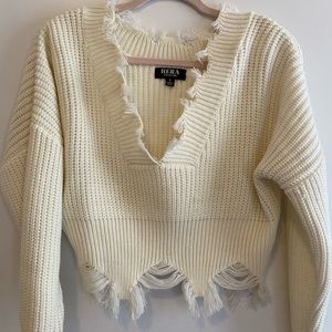 Cropped V-neck Sweater